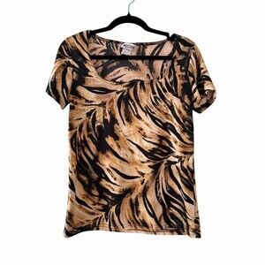 Western Connection Blouse Womens Size S Brown Animal Print Scoop Neck Vintage